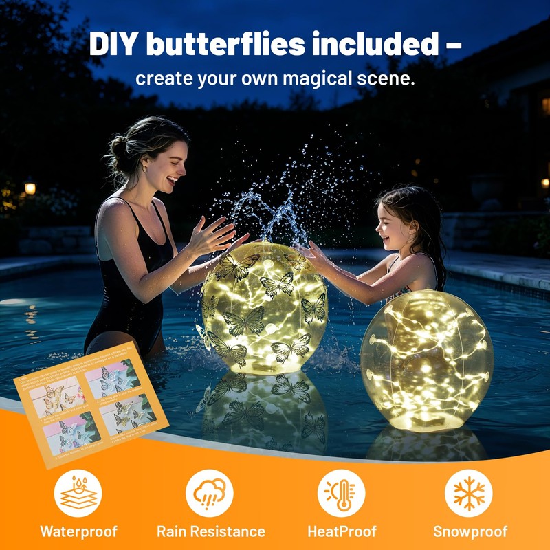 2 Pack Floating Pool Lights Solar Powered 14 inch Pool