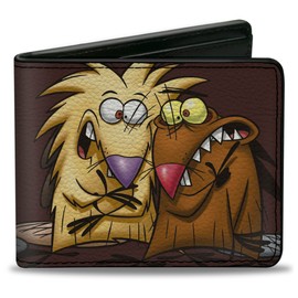 Nick Rewind Men's Standard Buckle-Down PU Bifold Wallet-Angry Beavers Norbert & Daggett Close-UP Pose, Multicolor, 4.0" x 3.5"