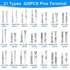 Linkstyle 420PCS Connector Pins Terminal Kit, 21 Types Automotive Car Electrical Wire Terminal 1/1.5/1.8/2.2/2.8/3.5mm Non-insulated Plug Male Female Crimp Seals Wire Connectors w/18pin Extractor Tool