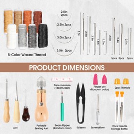 45PCS Leather Sewing Kit with Wooden Handle Awl Tool, Speedy Stitcher Sewing Awl Kit for Leather Repair, Shoes, Bags, Camping Gear, DIY Craft Beginners & Professionals