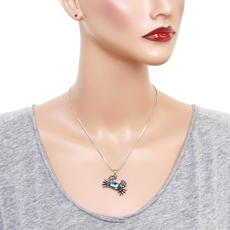 Falari Sea Crab Pendant Necklace Abalone Shell High Polished Rhodium