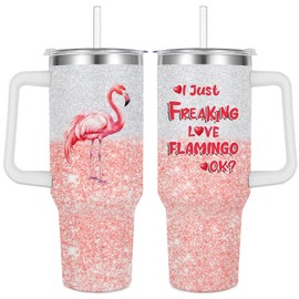 Flamingo Gift for Flamingo Lover,Flamingo Tumbler 40 oz with Handle Straw Insulated Stainless Steel (Flamingo)