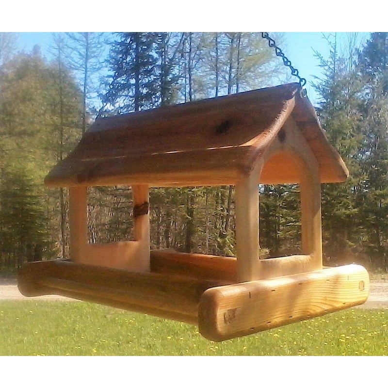 Very Large Hanging Cedar Wood Fly Through Platform Bird Feeder