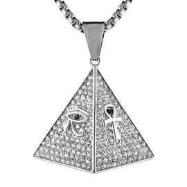 AsAlways Mens Pyramid Pendant With Coptic Ankh Cross Religious Pendant Necklace And Evil Eyes Hammered Cubic Zirconia Eye Necklace