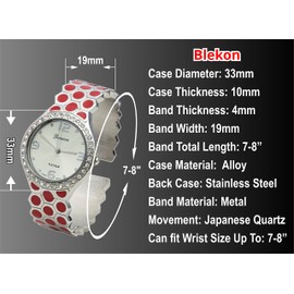 Blekon Collections Women's 33mm Case Hexagon Patterned Metal Bangle Watch (Blue)