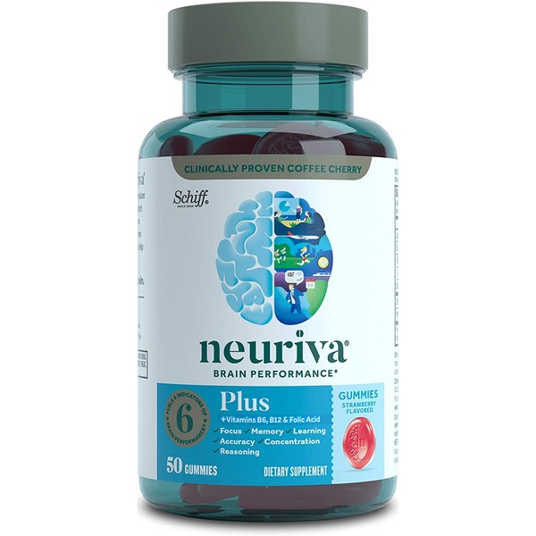 Neuriva Nootropic Brain Support Supplement - Plus Strawberry Gummies ( 50 Count in a Bottle ), Phosphatidylserine, B6, B12, Supports Focus Memory Concentration Learning Accuracy and Reasoning