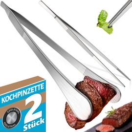 Menz Cooking Tweezers Set - 2 Pieces Cooking Tweezers Stainless Steel Tweezers Kitchen Tweezers 30 cm Round Barbecue Tweezers for Cooking and Roasting + Pointed Kitchen Tweezers for Decorating