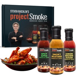 Steven Raichlen Project Smoke BBQ Sauce Gift Set – 3 Pack Barbecue Variety: Spicy Apple, Smoky Mustard, Lemon Brown Sugar – Best BBQ Sauce for Ribs, Chicken, Brisket – Made in USA