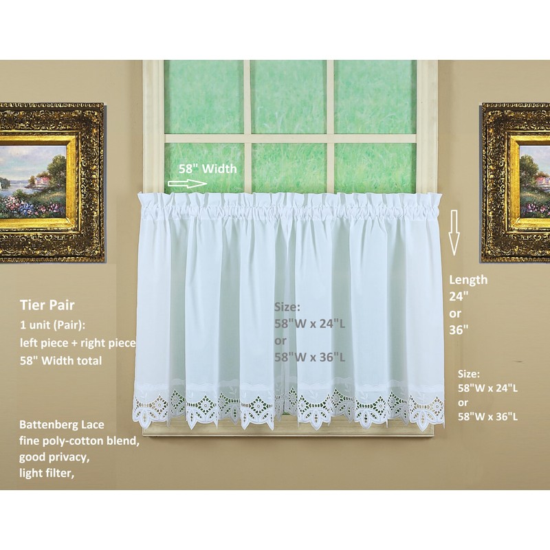 Today's Curtain, Heirloom Battenberg Eyelet Tier 36", White, 58" W