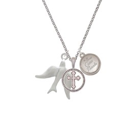 Delight Jewelry Silvertone 3-D Dove Silver-tone Give Thanks to God Cross Pendant Necklace, 23"