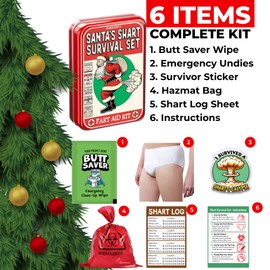 Santa's Shart Survival Set - Funny 2024 Mens Stocking Stuffers for Teens Dad Gag Gift Women. Includes Disposable Underwear, Hazmat Bag, Wet Wipe and More! Prank White Elephants Gift Ideas Secret Santa