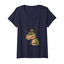 Womens Funny T-Rex Dinosaur Wreak Havoc Satire Cubism Cartoon V-Neck T-Shirt