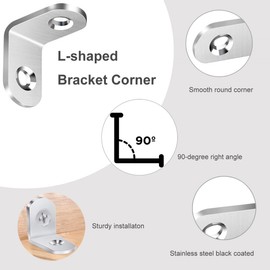 L Bracket Corner Brace Joint Right Angle 90 Degree Fastener Wood Support for Shelves Braces Mounting Brackets with Screws for Furniture Chairs Wooden Hardware Brackets 16Pcs Elimeta (Silver 1inch)