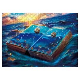 Colorful Book Ocean Art Puzzles for Adults 1000 Pieces Nature, Beautiful Plant Fish Sunset Landscape Sailboat Jigsaw Puzzles, Pretty Wildlife Scenic Fantasy Blue Puzzle