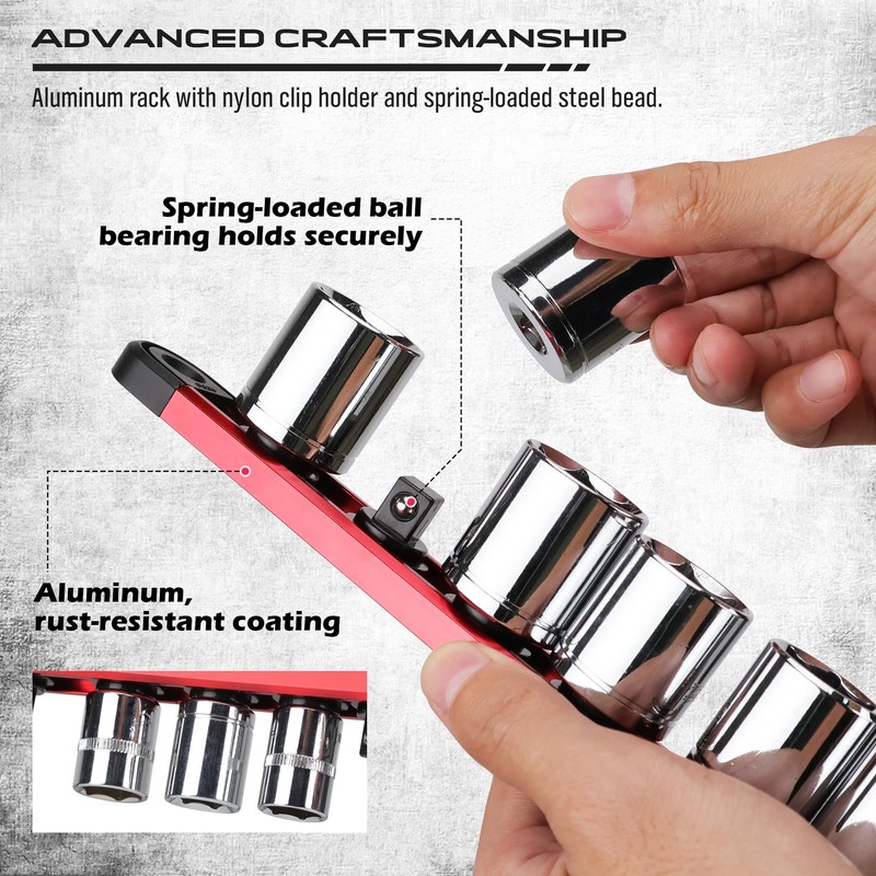 Magnetic Socket Holder Organizer Set: 9-Piece Detachable 1/4, 3/8, 1/2
