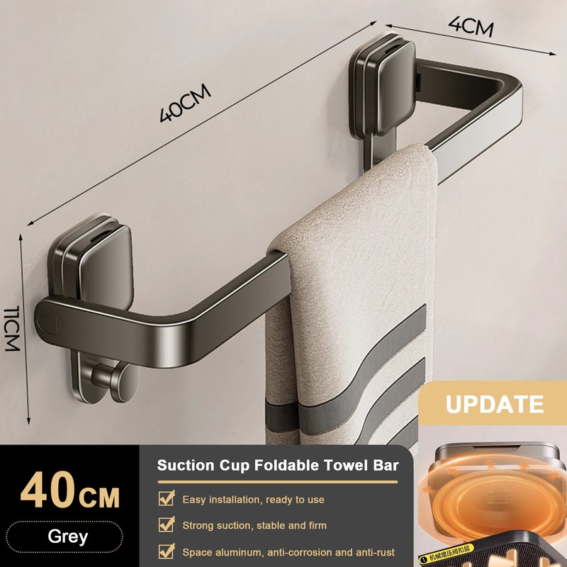 No-Drill Suction Cup Towel Bar for Bathrooms – Folding Aluminum