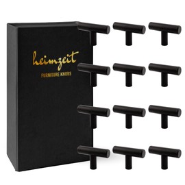 heimzeit Cabinet Knobs for Doors, Drawers and Dressers Made of High Quality Stainless Steel [Pack of 12] T-shaped, Colour: Black, Stylish Design, Furniture Knobs with Single Hole Handle and Screws