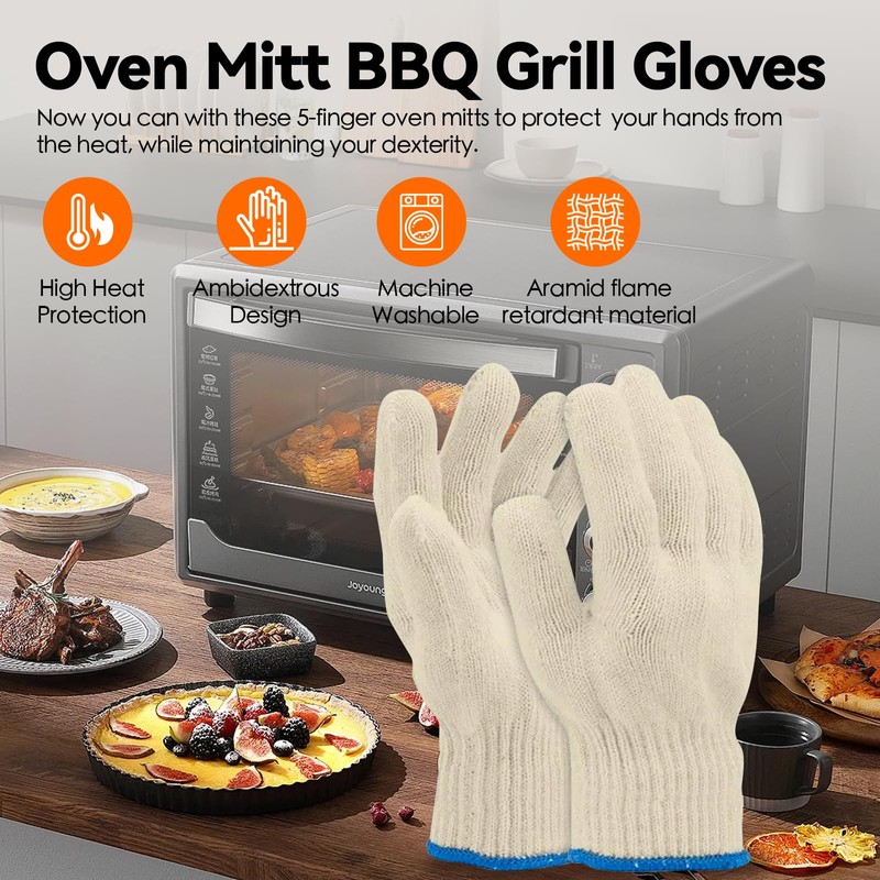 Oven Mitt BBQ Grill Gloves - 1 Pair 5 Finger