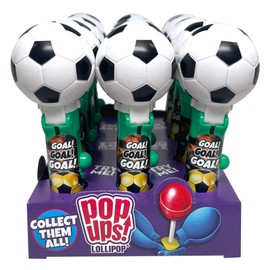 Pop Ups! Soccer Ball Lollipop Holder - 12 Lollipops with Cases - Individually Wrapped Candy Party Favors - Soccer Ball Candy - Bulk Set of 12