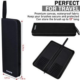 Soporte para pinceles de pintura de lona negra con cierre de 5.7 x 14.9 pulgadas, estuche de arte premium para pinceles de mango largo de hasta 13 pulgadas de largo, 15 ranuras de almacenamiento para