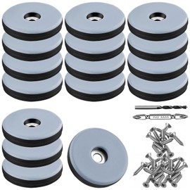 TXErfolg Teflon Gliders for Screwing 16 Pieces Floor Gliders Diameter 38 mm (Round, Black) Furniture Gliders with 16 Stainless Steel Screws and 2 Drills Furniture Glider Set Effective Protection of