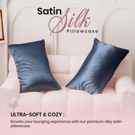 Moonlight Bedding Indigo Satin Pillowcases 2 Pack – Soft & Smooth Feels Like Silk Pillowcases for Hair and Skin Care