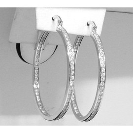BestGoldShop 1.5" Inside Out Diamonique CZ Hoop Earrings Anti-Tarnish 925 Sterling Silver QVC