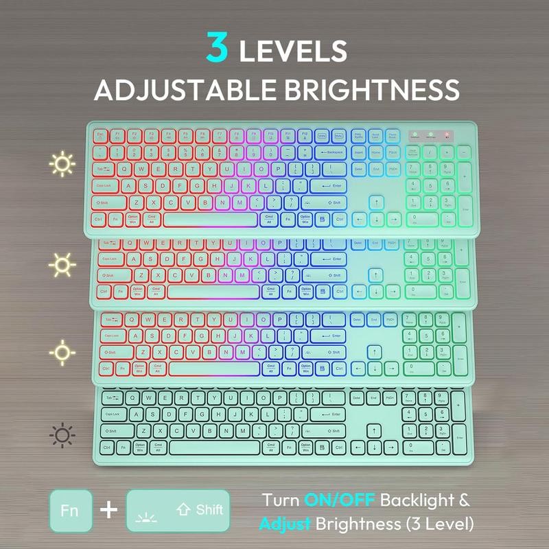 Wireless Keyboard & Mouse Combo, RGB Backlit USB Rechargeable Ergonomic