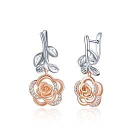 Rosenblüten Ohrringe für Damen 925 Sterling Silber Rosenblüten Tropfen Ohrringe Schmuck Geschenke für Mutter und Tochter