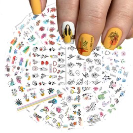 24 Sheets Summer Flowers Nail Art Stickers, Holographic Flower Leaf Nail Water Transfer Decals Designs, Floral Leaves Nail Art Sticker Supplies for Women Girls Manicure Decorations, Resin Nail Decal