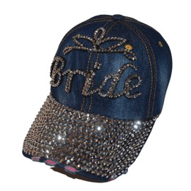 Popfizzy Bride Hat, Bling Bride Baseball Cap, Rhinestone Hat for Bachelorette Party, Denim Bride Apparel, Fancy Bride Accessories, Great Gift for Bride, Honeymoon Baseball Hat