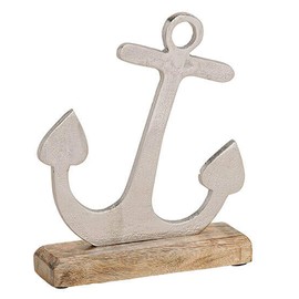 osters muschel-sammler-shop Metal Stand, Mango Wood, Anchor or Sailing Boat/Ship, Sea Time - Moin with Anchor, Maritime Decoration for Home and Bathroom (Anchor)