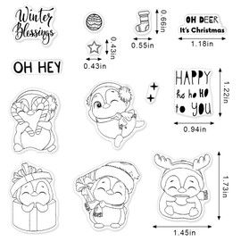 Christmas Penguin Clear Stamps for Card Making Decorative Xmas Theme Winter Blessing Words Penguin ​Clear Rubber Scrapbooking Stamps with Sentiment for Card Making DIY Photo Album
