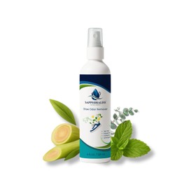 Sapphiraliss Natural Shoe Freshener Spray - 4oz (120ml) Water-Based Mist with Eucalyptus, Peppermint, Tea Tree & Lemongrass - Quick Acting Odor Neutralizer for Shoes, Gym Bags
