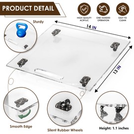 BEZONO 360° Sliding Tray for Coffee Maker & Kitchen Appliances - Silent Rubber Wheels, Clear Acrylic Organizer Tray for Under Cabinet - Space Saving Countertop Accessory, 13x14 Inch (Clear)