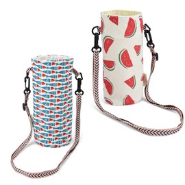 DEANKEJI Pack of 2 Bottle Holders for Hanging, Cool Bag with Adjustable Shoulder Strap, 18 x 12 cm Drink Holder for Hanging, for Hiking, Cycling, Camping, Travel, various colours, bohemian