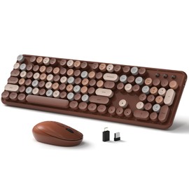 Links9+ Wireless Keyboard and Mouse, Full-Size Retro Typewriter Keyboard with Round Keycaps, 2.4GHz for Windows, Mac, Laptop, PC, Desktop (Coffee Colorful)
