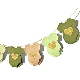 Green Brown Baby Shower Paper Garland Short-Sleeve Bodysuits Clothesline Garland Gender Reveal Birthday Banner Baby Outfit Paper Decorations 9 pcs