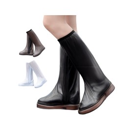 yacanova Shoe Cover, Waterproof, Long Leg Cover, Rain Cover, Rain Cover, Bicycle, Rainy Season, For Work or School Commutes, Lightweight, Foldable, Unisex, Black, 2XL