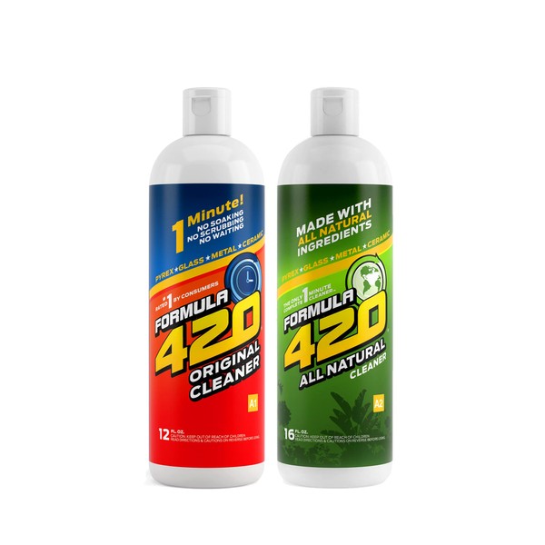 Formula 420 Variety Pack : 1 Bottle Glass Metal Ceramic Pipe Original Cleaner 12 Oz. & 1 Bottle All Natural Cleaner 16oz (2 Bottles Total)
