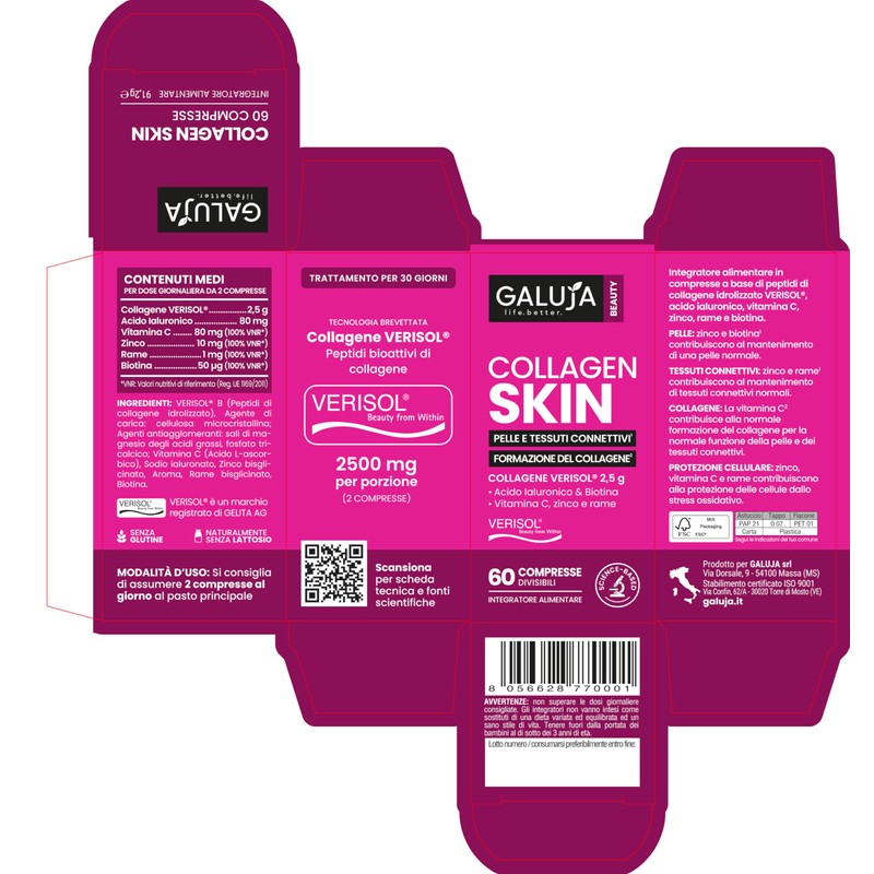 GALUJA Collagen Skin Integratore Collagene Verisol, 60 Compresse