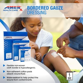 2" x 2" Dressing (1x1 Pad) AMERX Bordered Gauze - Adhesive Bandages - Water Resistant Barrier - Self Adhesive Border - Breathable, Hypoallergenic - 15 Pads Per Box