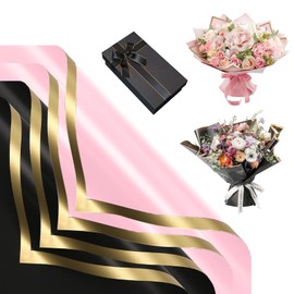 20 Sheets Waterproof Floral Paper Flower Bouquet Wrapping Paper Bouquet Packaging Paper Floral Wrapping Paper Flower Paper Waterproof Flower Paper with Golden Border 2 Colours (58 x 58 cm)