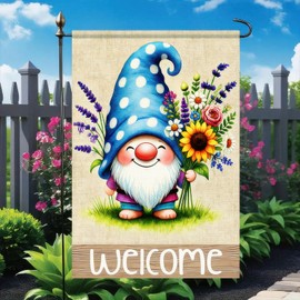 BlissYard Welcome Spring Summer Gnome Garden Flag 12x18 Double Sided Small Sunflower Garden Yard Flags for Seasonal Outside Outdoor House Decoration Gnome Floral Holiday Yard Decoration