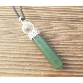 JADE 2 STONE CRYSTAL POINT PENDANT W/ QUARTZ SPHERE & CORD GEMSTONE