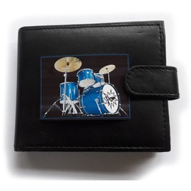 Drum Kit Anti RFID Theft Wallet Black Soft Leather Large Coin Pocket