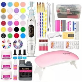Mega Kit De Uñas Acrílicas Con Lampara Y Pulidor Eléctrico