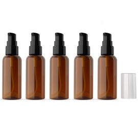 TUPANDY 5PCS 50ml/1.67oz Amber Plastic Lotion Bottles Empty Refillable Cosmetic Makeup Travel Pump Dispenser Container Jars for Aromatherapy Essential Oils Skincare Toiletries Shampoo Shower Gel