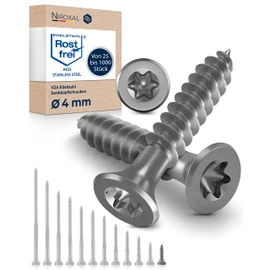 Wood Screws, Torx Screws, Stainless Steel, V2A, Rust-Proof, 4 x 16 Chipboard Screws for Wood, Partial Thread, 4 mm Thick, 16 mm Long, Pack of 100, Stainless Steel Screws, Wood, A2