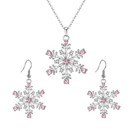 EVER FAITH Austrian Crystal Snowflake Jewelry Set Flower Pendant Necklace Earrings Sets for Women Pink Silver-Tone